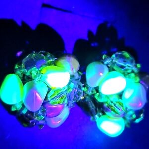 Beaded Clip-On Earrings *unsigned*, Glow Under UV